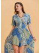 Blue Women's Ethnic Jumpsuit with Flounce Sleeves and Shorts Detail 4489